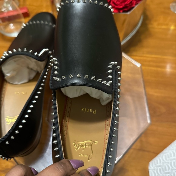 Christian Louboutin Men’s Dandy Cloo Flat Black Leather Spikes 42IT - Picture 2 of 11